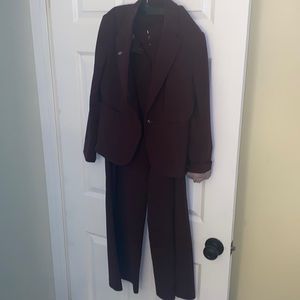 Plum purple blazer size 4 petite and high rise wide leg pants size 0